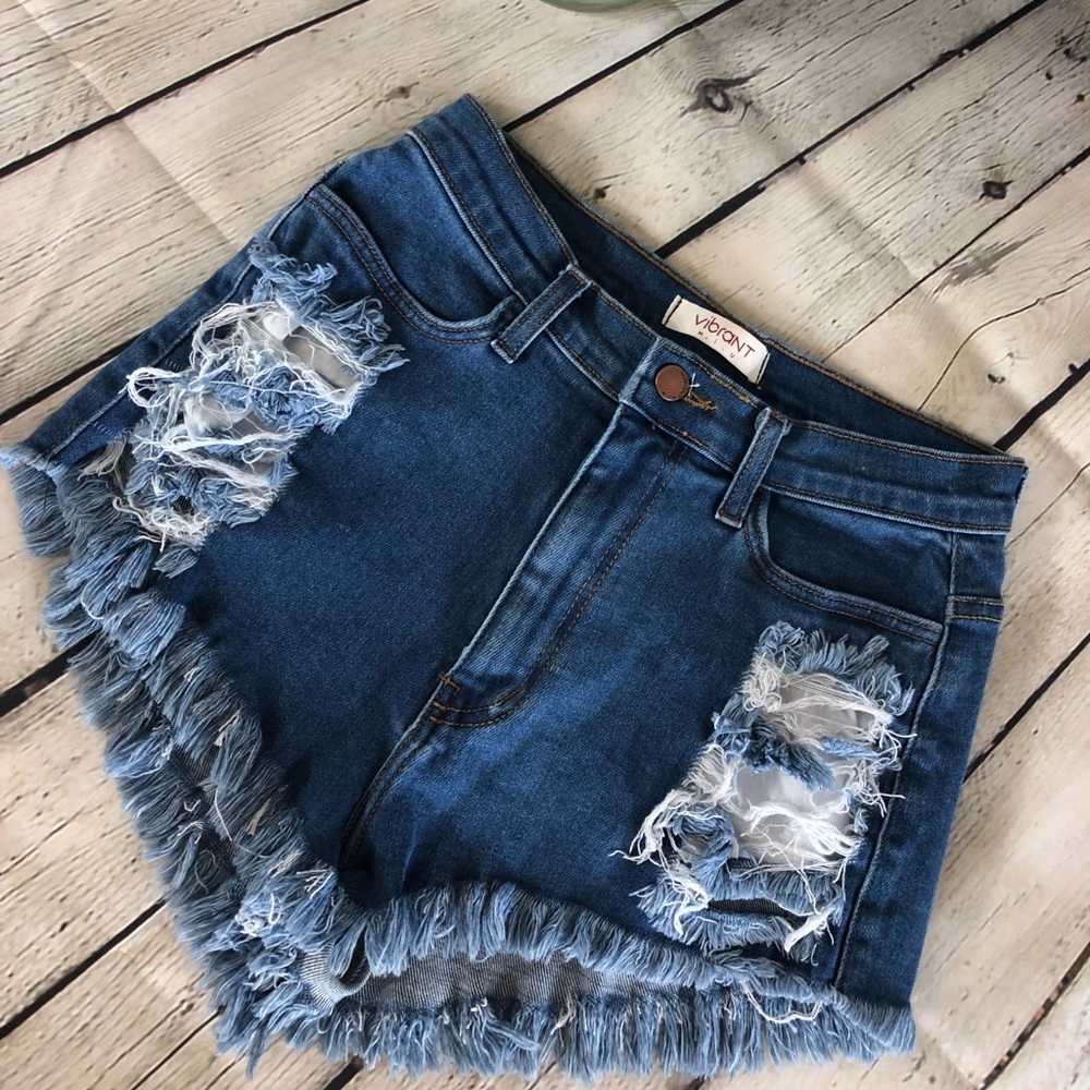 Vibrant Ripped Jean Shorts